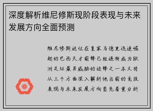 深度解析维尼修斯现阶段表现与未来发展方向全面预测