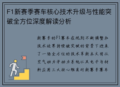 F1新赛季赛车核心技术升级与性能突破全方位深度解读分析